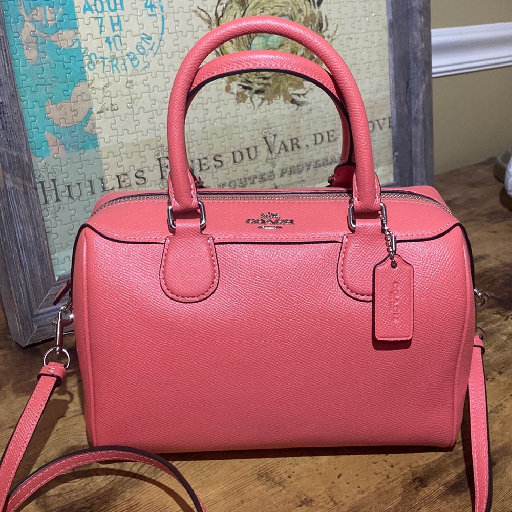 Coach Mini Bennett Satchel Crossbody Leather Handbag In Coral